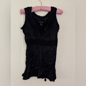 Vinatage Black Whimsygoth Tie Up Blouse